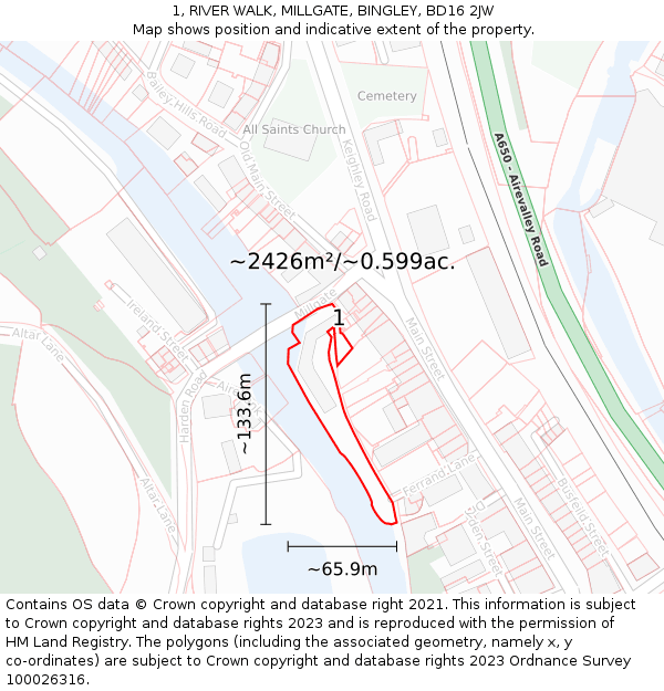 1, RIVER WALK, MILLGATE, BINGLEY, BD16 2JW: Plot and title map