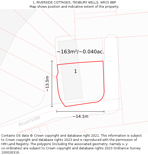 1, RIVERSIDE COTTAGES, TENBURY WELLS, WR15 8BP: Plot and title map