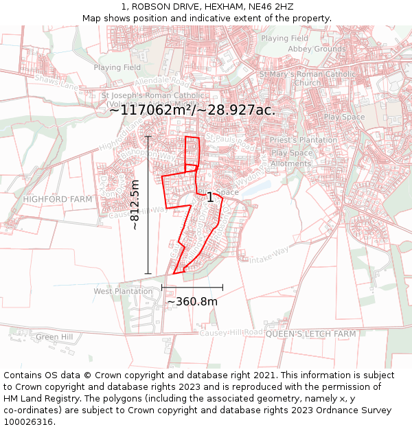 1, ROBSON DRIVE, HEXHAM, NE46 2HZ: Plot and title map