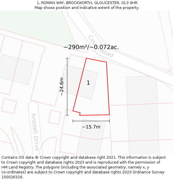 1, ROMAN WAY, BROCKWORTH, GLOUCESTER, GL3 4HR: Plot and title map