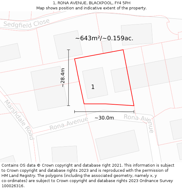 1, RONA AVENUE, BLACKPOOL, FY4 5PH: Plot and title map