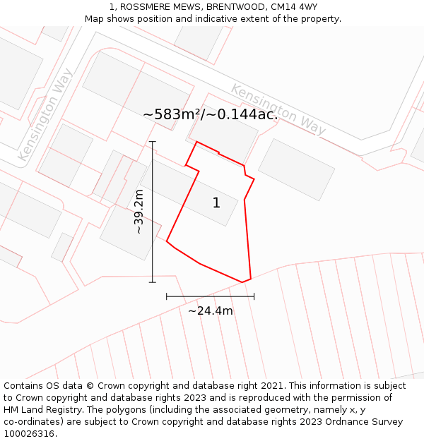 1, ROSSMERE MEWS, BRENTWOOD, CM14 4WY: Plot and title map