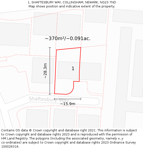 1, SHAFTESBURY WAY, COLLINGHAM, NEWARK, NG23 7ND: Plot and title map