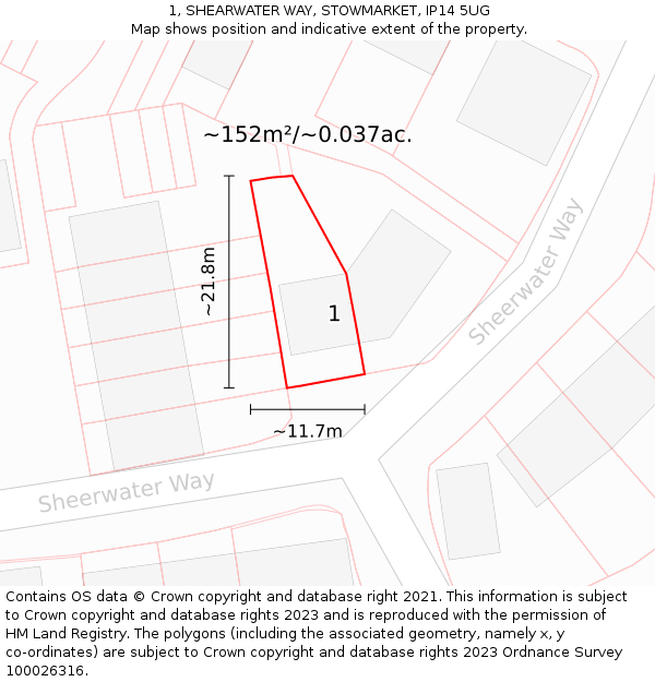 1, SHEARWATER WAY, STOWMARKET, IP14 5UG: Plot and title map