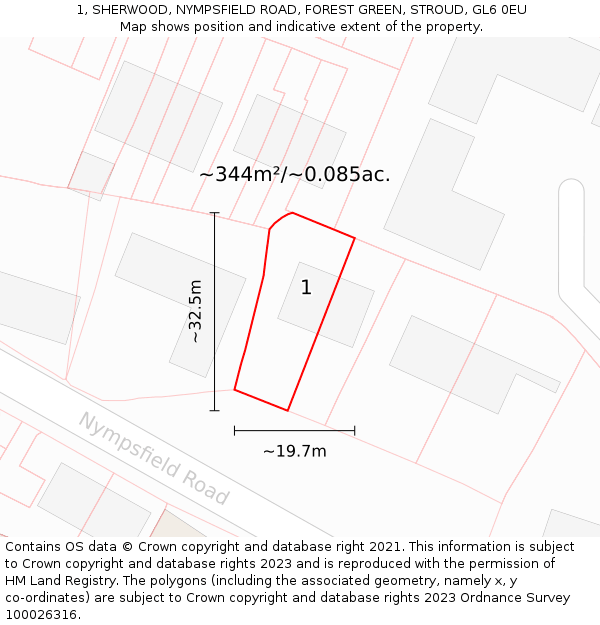 1, SHERWOOD, NYMPSFIELD ROAD, FOREST GREEN, STROUD, GL6 0EU: Plot and title map