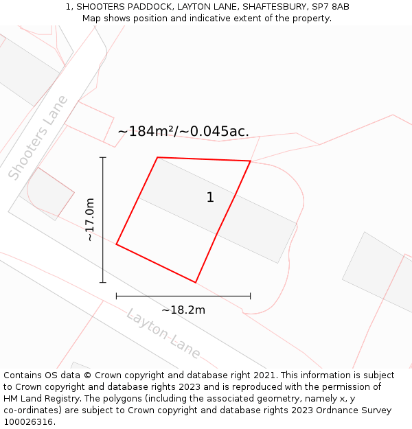 1, SHOOTERS PADDOCK, LAYTON LANE, SHAFTESBURY, SP7 8AB: Plot and title map