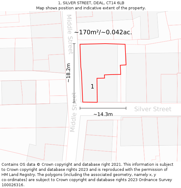 1, SILVER STREET, DEAL, CT14 6LB: Plot and title map