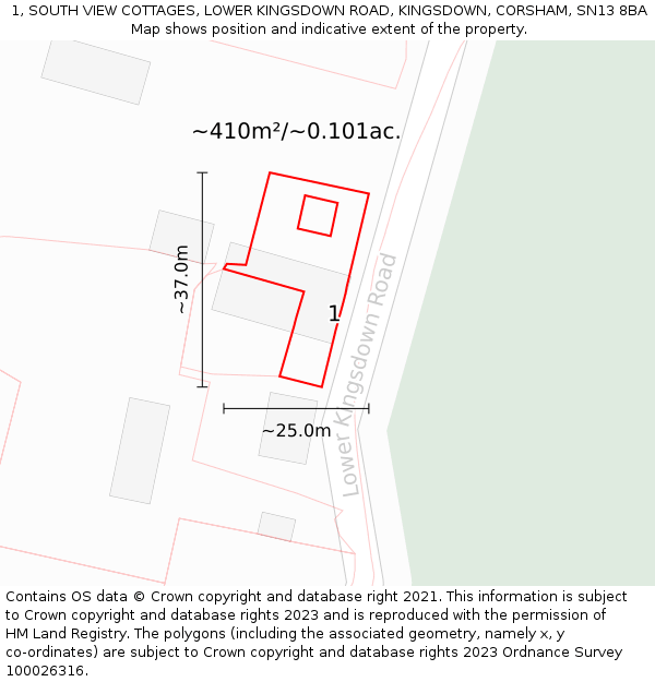 1, SOUTH VIEW COTTAGES, LOWER KINGSDOWN ROAD, KINGSDOWN, CORSHAM, SN13 8BA: Plot and title map