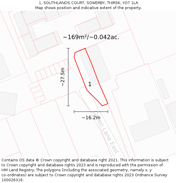 1, SOUTHLANDS COURT, SOWERBY, THIRSK, YO7 1LA: Plot and title map