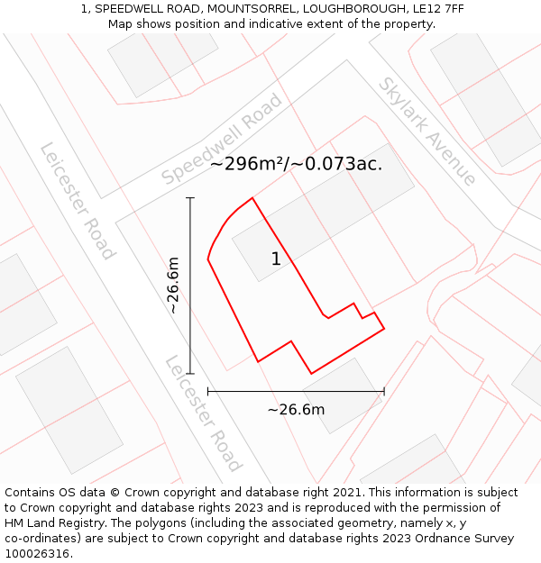 1, SPEEDWELL ROAD, MOUNTSORREL, LOUGHBOROUGH, LE12 7FF: Plot and title map