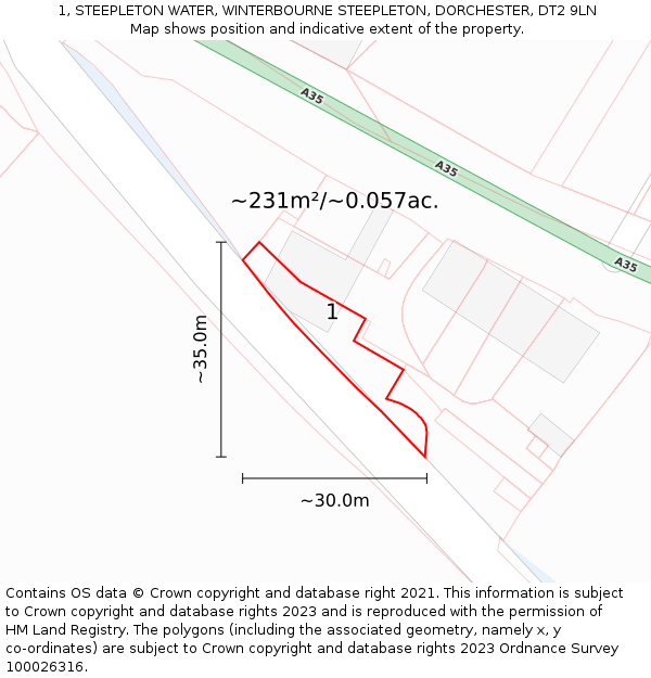 1, STEEPLETON WATER, WINTERBOURNE STEEPLETON, DORCHESTER, DT2 9LN: Plot and title map