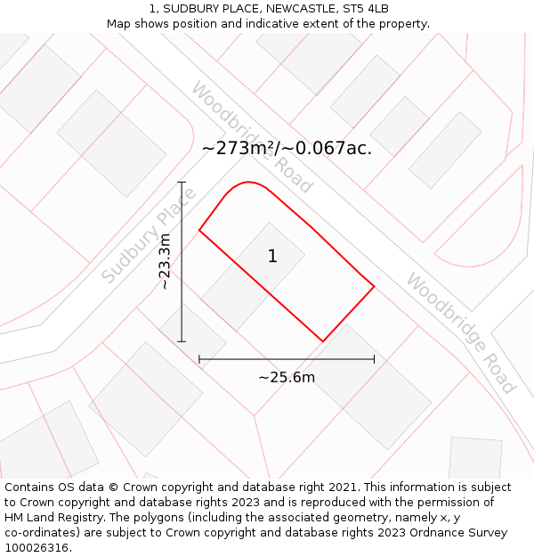 1, SUDBURY PLACE, NEWCASTLE, ST5 4LB: Plot and title map