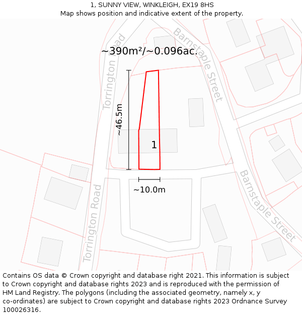 1, SUNNY VIEW, WINKLEIGH, EX19 8HS: Plot and title map