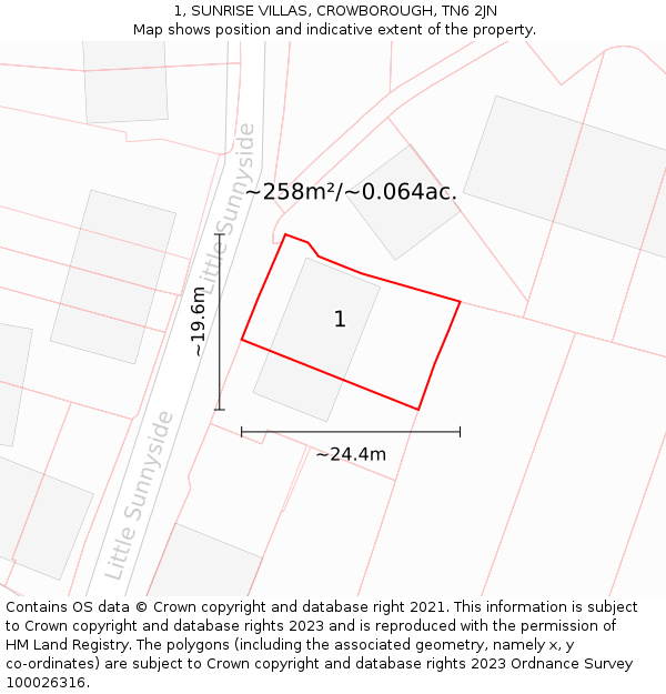 1, SUNRISE VILLAS, CROWBOROUGH, TN6 2JN: Plot and title map