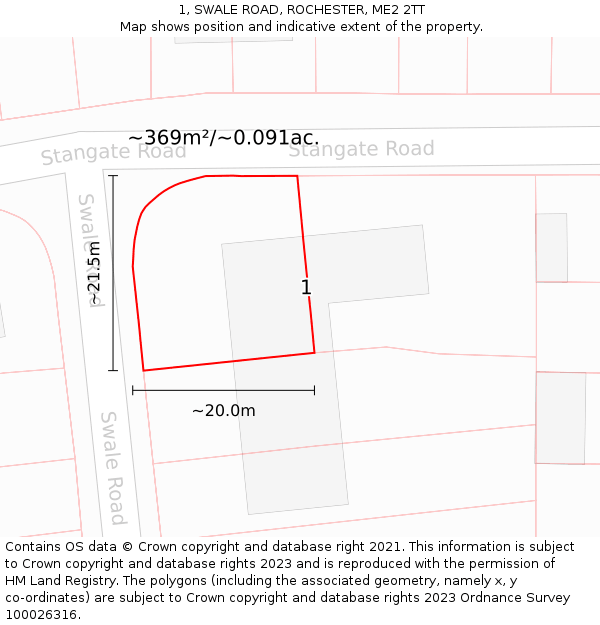 1, SWALE ROAD, ROCHESTER, ME2 2TT: Plot and title map