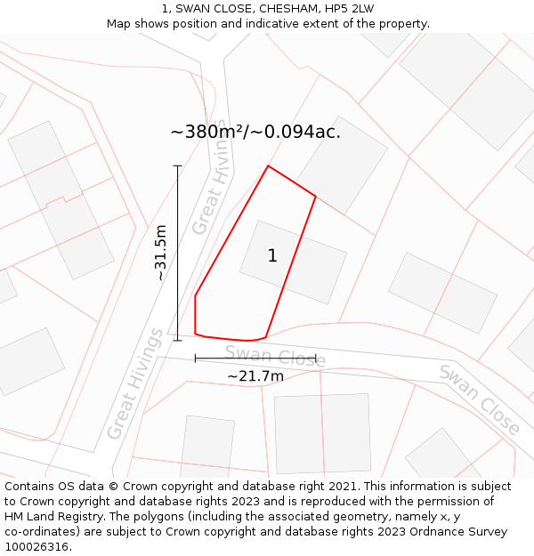 1, SWAN CLOSE, CHESHAM, HP5 2LW: Plot and title map