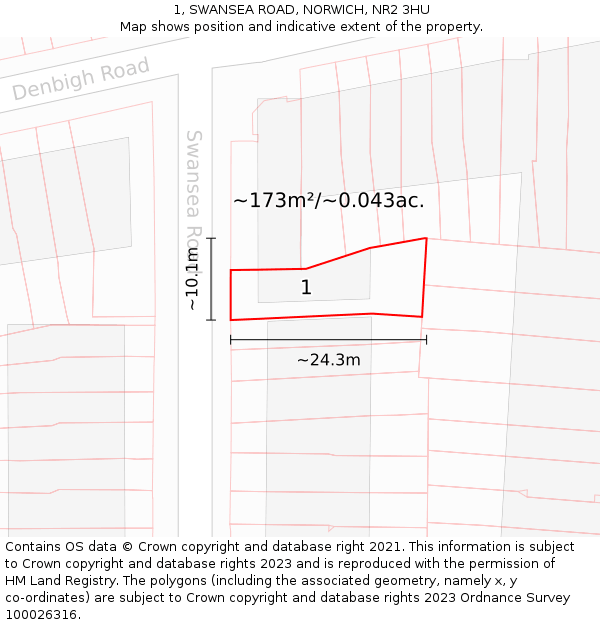 1, SWANSEA ROAD, NORWICH, NR2 3HU: Plot and title map