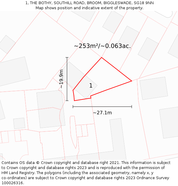 1, THE BOTHY, SOUTHILL ROAD, BROOM, BIGGLESWADE, SG18 9NN: Plot and title map