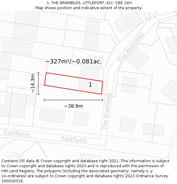 1, THE BRAMBLES, LITTLEPORT, ELY, CB6 1XH: Plot and title map