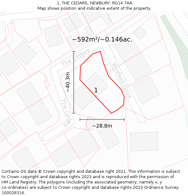 1, THE CEDARS, NEWBURY, RG14 7AA: Plot and title map