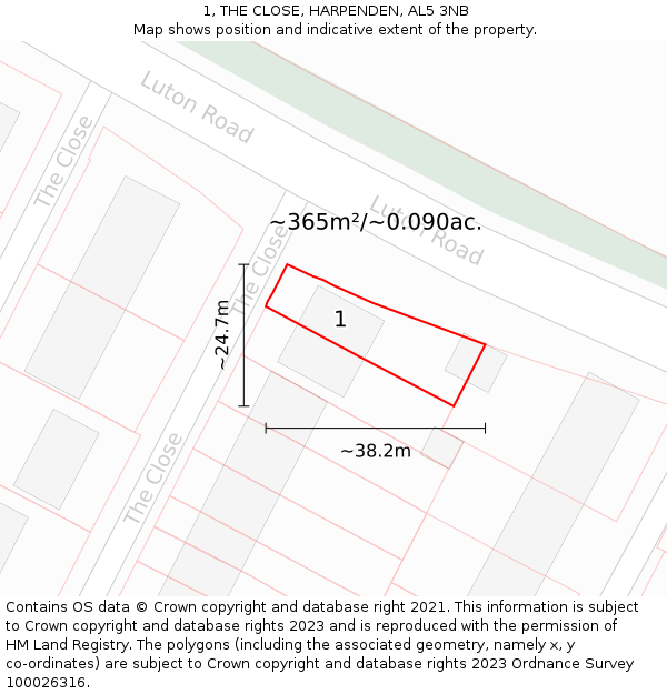 1, THE CLOSE, HARPENDEN, AL5 3NB: Plot and title map