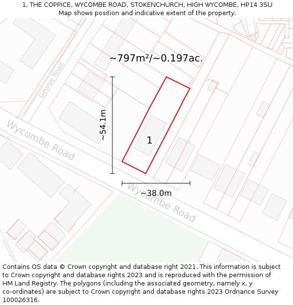 1, THE COPPICE, WYCOMBE ROAD, STOKENCHURCH, HIGH WYCOMBE, HP14 3SU: Plot and title map