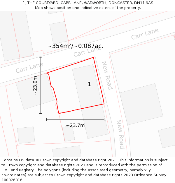 1, THE COURTYARD, CARR LANE, WADWORTH, DONCASTER, DN11 9AS: Plot and title map