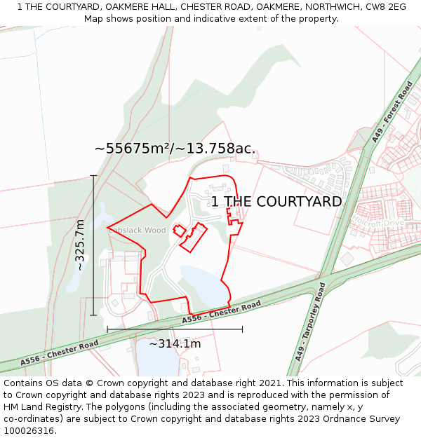 1 THE COURTYARD, OAKMERE HALL, CHESTER ROAD, OAKMERE, NORTHWICH, CW8 2EG: Plot and title map