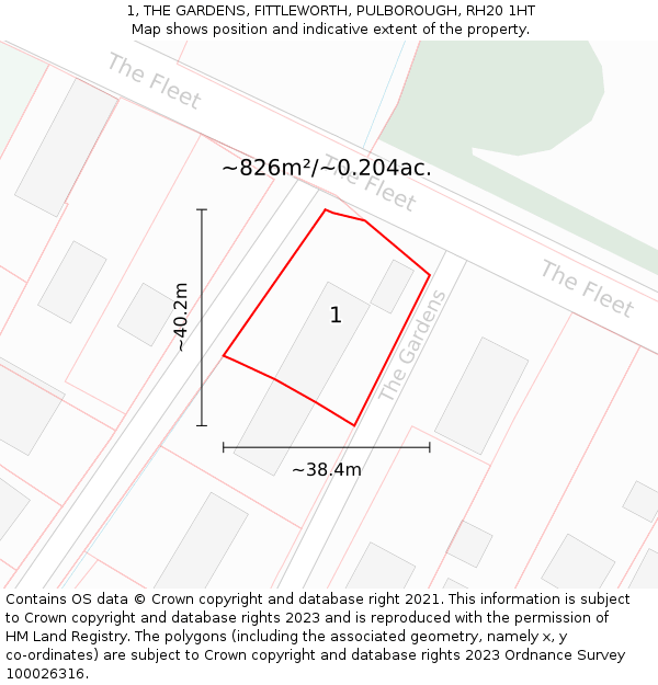1, THE GARDENS, FITTLEWORTH, PULBOROUGH, RH20 1HT: Plot and title map