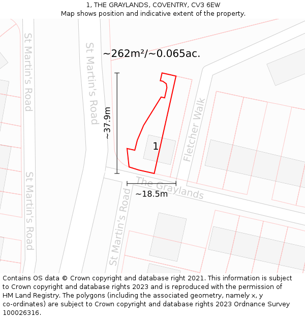 1, THE GRAYLANDS, COVENTRY, CV3 6EW: Plot and title map