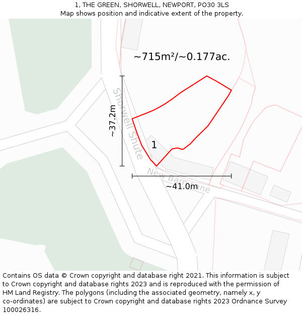 1, THE GREEN, SHORWELL, NEWPORT, PO30 3LS: Plot and title map