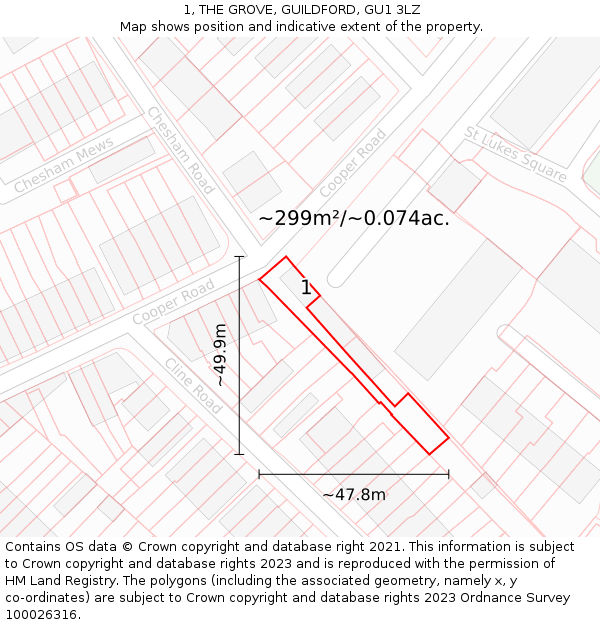 1, THE GROVE, GUILDFORD, GU1 3LZ: Plot and title map