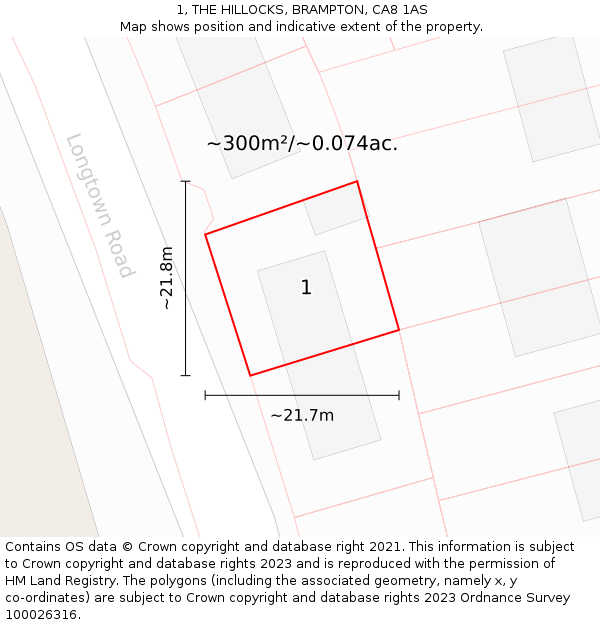 1, THE HILLOCKS, BRAMPTON, CA8 1AS: Plot and title map