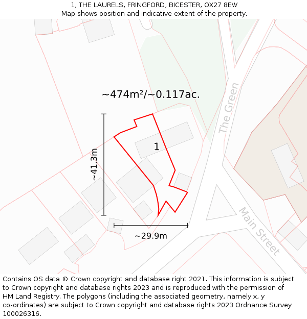 1, THE LAURELS, FRINGFORD, BICESTER, OX27 8EW: Plot and title map