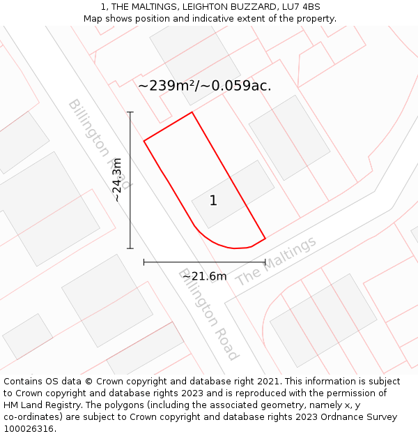 1, THE MALTINGS, LEIGHTON BUZZARD, LU7 4BS: Plot and title map