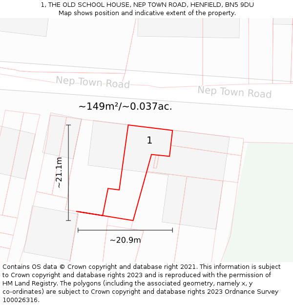 1, THE OLD SCHOOL HOUSE, NEP TOWN ROAD, HENFIELD, BN5 9DU: Plot and title map