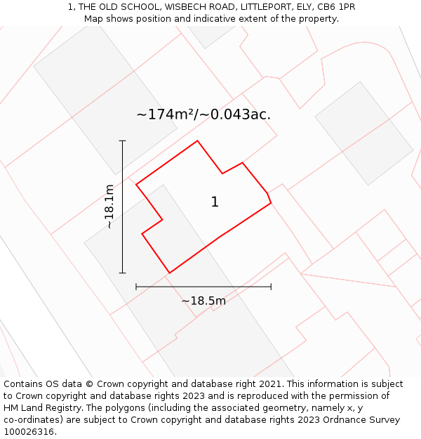 1, THE OLD SCHOOL, WISBECH ROAD, LITTLEPORT, ELY, CB6 1PR: Plot and title map