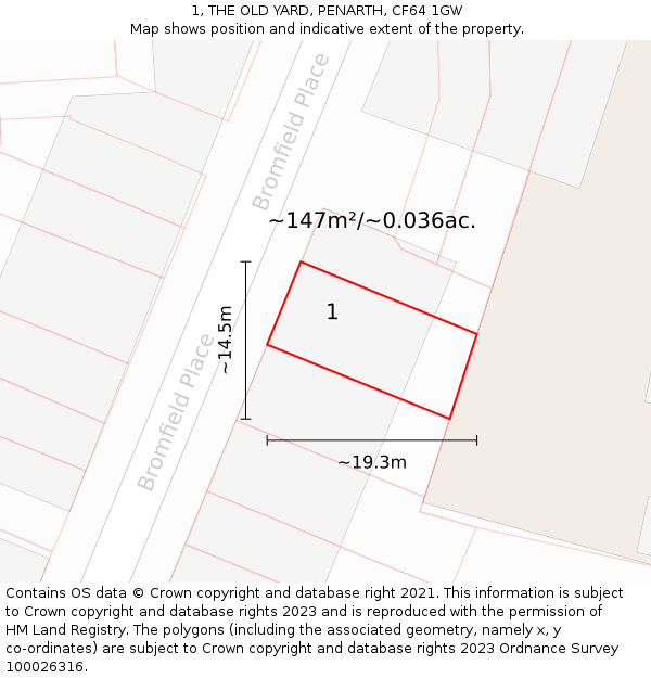 1, THE OLD YARD, PENARTH, CF64 1GW: Plot and title map