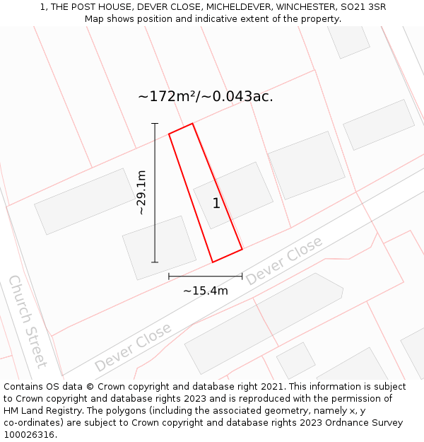 1, THE POST HOUSE, DEVER CLOSE, MICHELDEVER, WINCHESTER, SO21 3SR: Plot and title map