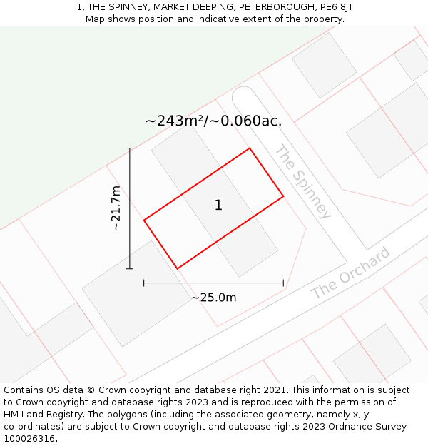 1, THE SPINNEY, MARKET DEEPING, PETERBOROUGH, PE6 8JT: Plot and title map