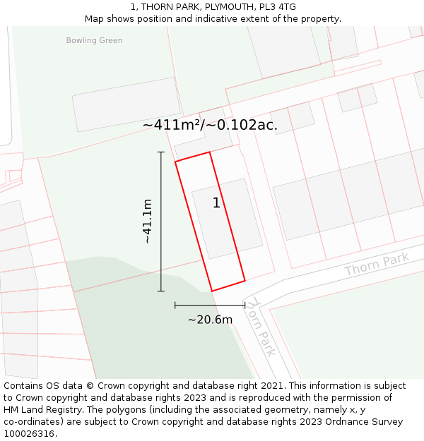 1, THORN PARK, PLYMOUTH, PL3 4TG: Plot and title map