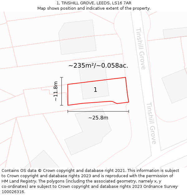 1, TINSHILL GROVE, LEEDS, LS16 7AR: Plot and title map