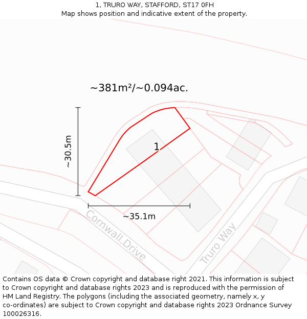 1, TRURO WAY, STAFFORD, ST17 0FH: Plot and title map