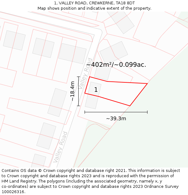1, VALLEY ROAD, CREWKERNE, TA18 8DT: Plot and title map