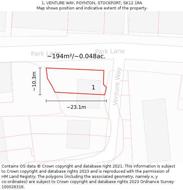 1, VENTURE WAY, POYNTON, STOCKPORT, SK12 1RA: Plot and title map