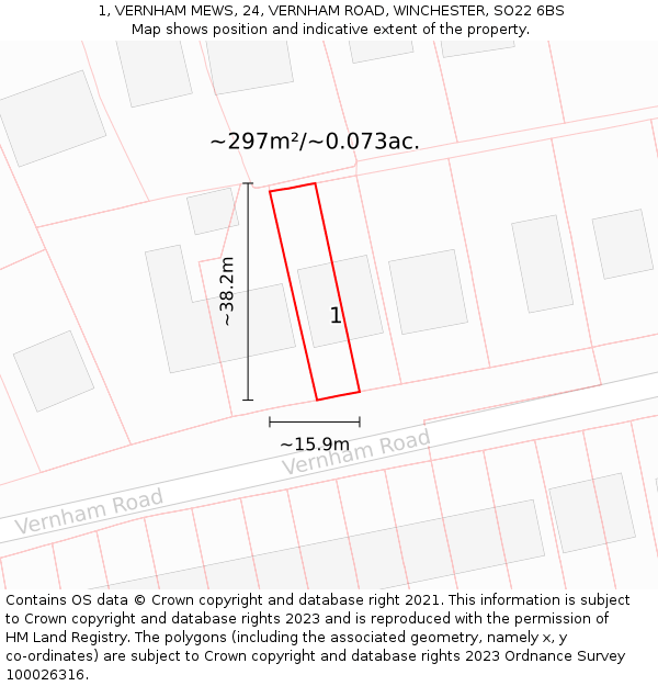 1, VERNHAM MEWS, 24, VERNHAM ROAD, WINCHESTER, SO22 6BS: Plot and title map