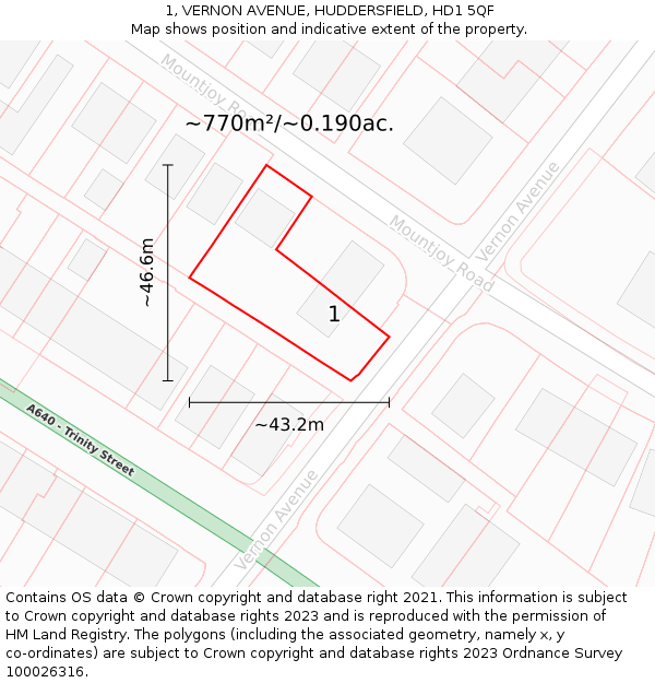 1, VERNON AVENUE, HUDDERSFIELD, HD1 5QF: Plot and title map