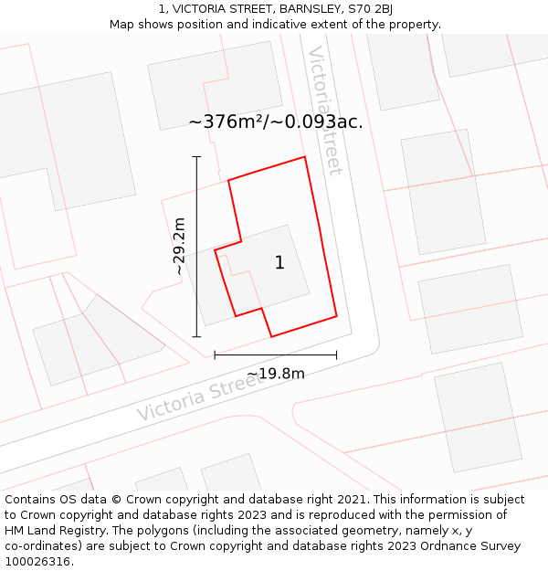 1, VICTORIA STREET, BARNSLEY, S70 2BJ: Plot and title map