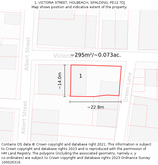 1, VICTORIA STREET, HOLBEACH, SPALDING, PE12 7DJ: Plot and title map