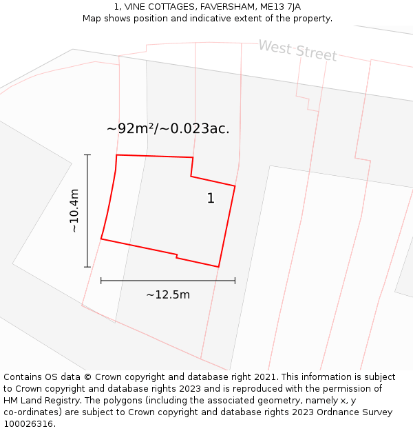 1, VINE COTTAGES, FAVERSHAM, ME13 7JA: Plot and title map